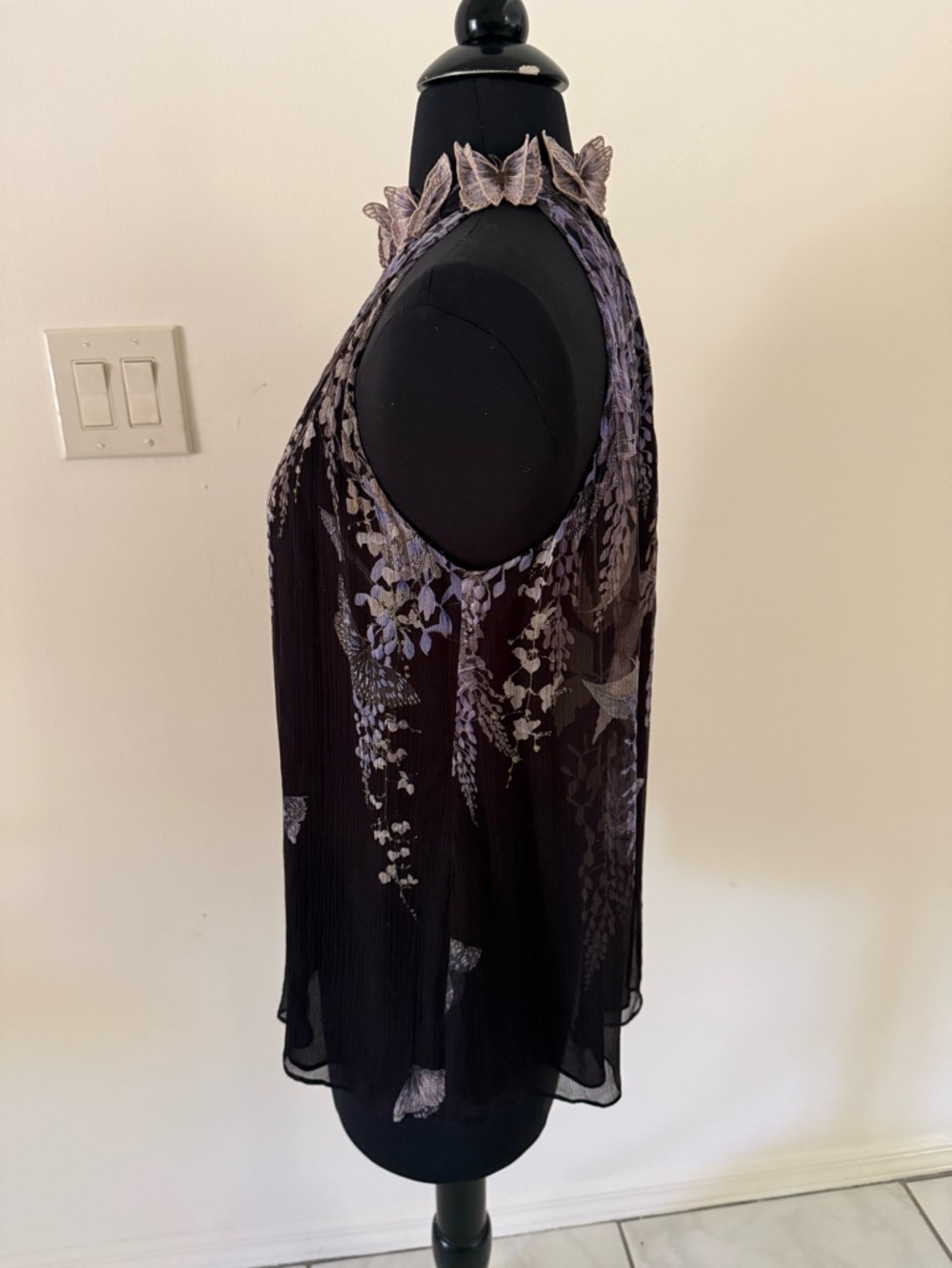 ZIMMERMANN Botanica Black Lavender Tea Silk Top with Butterfly Appliqués $425 - Picture 7 of 16